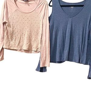 “Not So Surprise Bundle” Rags To Riches Pink Crop & peek a boo shoulder shirt